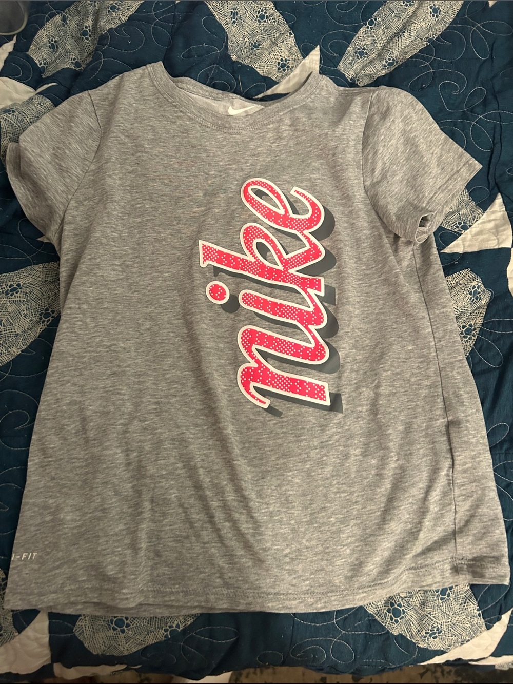 Nike Gray Short Sleeve Tee with Pink Script Logo